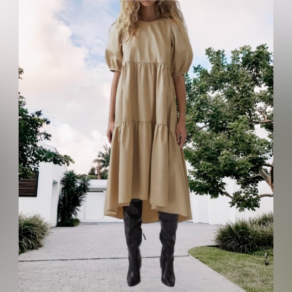 Blogger Favorite- Zara Long Sleeve Tiered Dress in Camel - Picture 9 of 10
